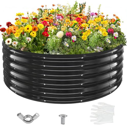 YSEJOMP 17" Tall 48" Diameter Round Raised Garden Bed Kits Outdoor Black - color: Black, size: 48 Dia X 16.5 inches