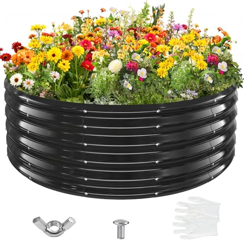 YSEJOMP 17" Tall 48" Diameter Round Raised Garden Bed Kits Outdoor Black - color: Black, size: 48 Dia X 16.5 inches