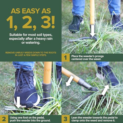 Stock Your Home Stand Up Weed Puller Tool, Heavy Duty Weeding Tool with Long Handle for Crabgrass and Dandelion Removal, Standing Weed Puller for Gardening Projects, Hand Weeder Remover Tool