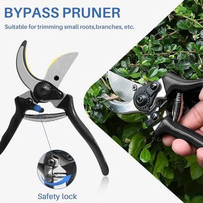 ECOOPTS 3PCS Garden Tool Set with Lopper, Hedge Shears and Bypass Pruner, Heavy Duty Tree & Shrub Care Kit, Tree Trimmer Gardening Tools for Indoor & Outdoor Gardening