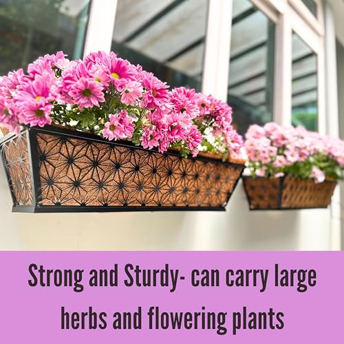 LaLaGreen Large Black Wall Planter (24 in, 2 Pack) Metal Window Boxes - size: 24" (61cm) x 2 pack
