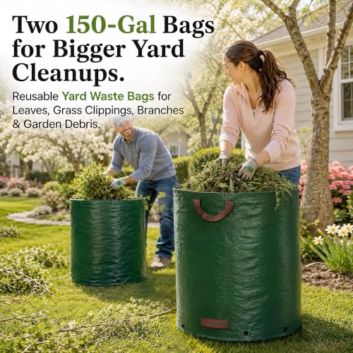 150 Gal Oversized Reusable Yard Waste Bags, 2-Pack, Leaf and Lawn Cleanup - size: 150 Gal