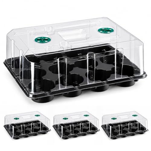 homenote 4 Inch Seed Starting Trays with Humidity Domes for Plants, 4 Pack 12-Cell Seedling Starter Trays, Plant Starter Germination Trays for Pots Seedlings for Indoor,4" Opening Compatible Pots - size: 4 Inch, style: 4 Pack Seed Starter Tray+Humidity Do
