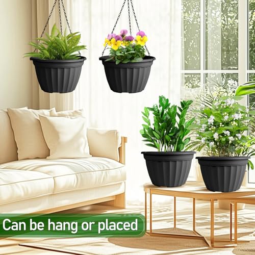 FGstyle 6 Pack 10 Inch Hanging Planters,Hanging Baskets for Plants Outdoor - color: Black, size: 10 inch-6 pack