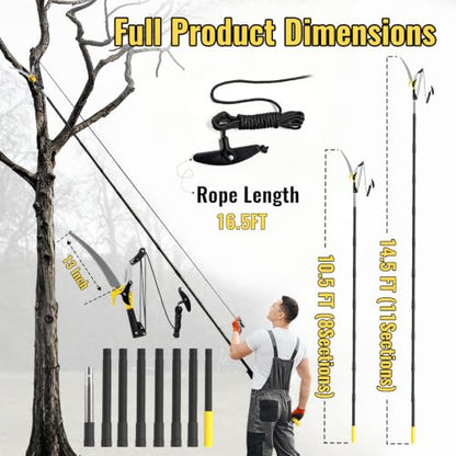 10.5FT Pole Saw for Tree Trimming, 2-In-1 Manual Tree Pruner with Saw, Extendable Long Handle Pole Tree Trimmer, High Reach Limbs Branch Cutter and Pruning Shears for Yard Garden Palm Shrubs - size: 10.5FT