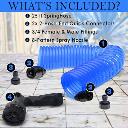 SpaceSaver Garden Hose w/Nozzle 3/8-in x 25-ft, Transparent Blue - color: Blue - with Nozzle