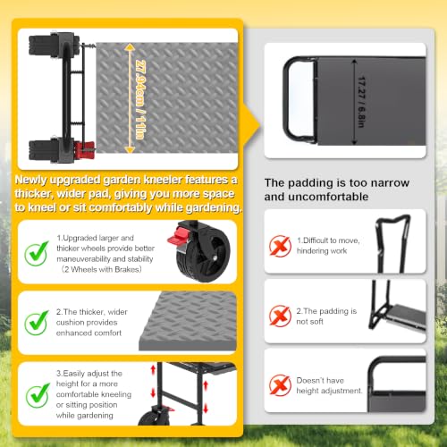 Rolling Garden Kneeler and Seat with Wheels: 360 Degree Swivel with Brakes