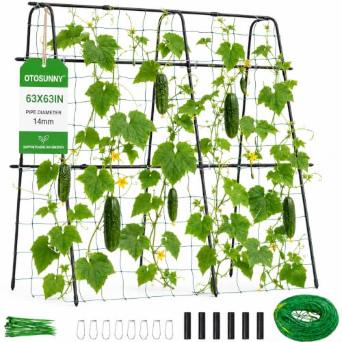 OTOSUNNY Cucumber Trellis for Raised Garden Beds, 5.3x5.3ft Garden Arch Trellis for Outdoor Climbing Plants, 0.55" Reinforced Metal Tomato Trellis for Grape Vines Tomatoes Peas Beans Vegetables, Black