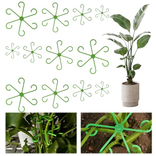 12-Pack Indoor Plants Support Stakes, 4 Sizes Climbing Houseplant Stem Supports, Reusable Plastic Stem Holders for Money Plant Monstera Pothos Climbing Vines Vertical Growth & Airflow (Green) - color: 12 Pcs Green