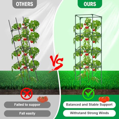 6Pack Tomato Cages for Garden,Square Tomato Plant Cage Support Heavy Duty Pole 57*15.4*15.4 Inches,Steel Plant Tower Stakes,Cherry Tomato Trellis Cucumber for Climbing Vegetables Flowers Fruits-Green - color: Tomato Cages-Green