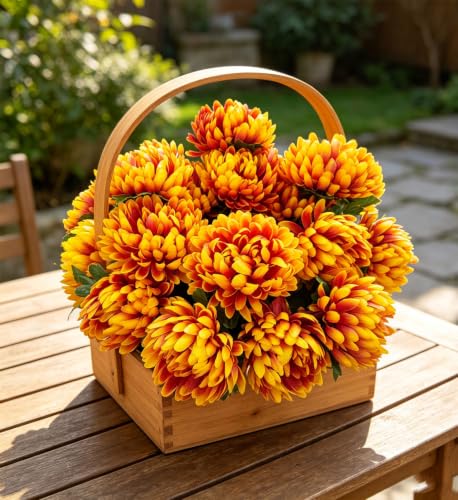 Large Artificial Mums for Outdoors Fall Flowers Silk Chrysanthemum - color: Yellow