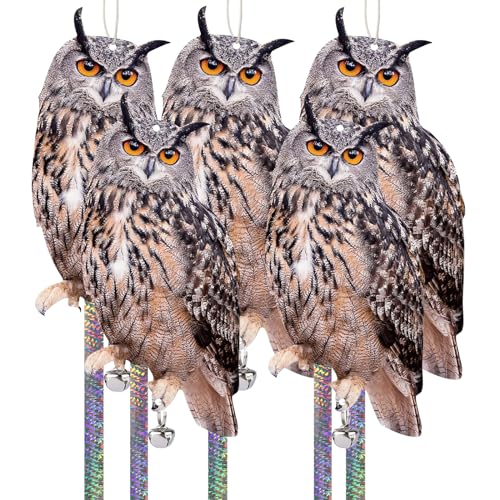 5 Pack Hanging Outdoors Reflective Scarer Away Owl Device to Keep Animals Pigeon Woodpecker Away from Patio Garden - color: Brown-5