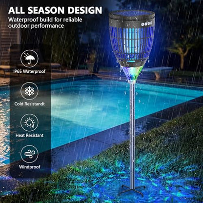 Solar Bug Zapper Outdoor, 4200V Mosquito Zapper with Flame Lights - color: Gray