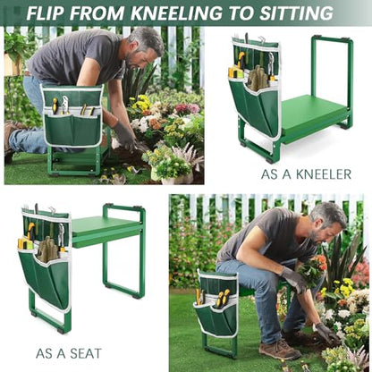 Garden Kneeler and Seat, 10.2" Wider Heavy Duty Thick for Kneeling and Seat - color: Green