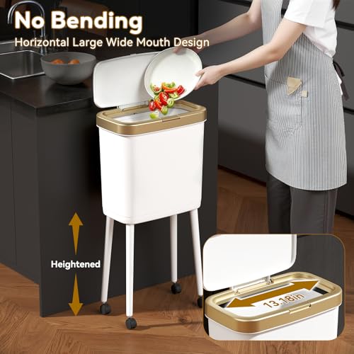 Procade 4 Gallon Bathroom Trash Can on Wheels,Slim Rolling Gold Garbage Can - color: White