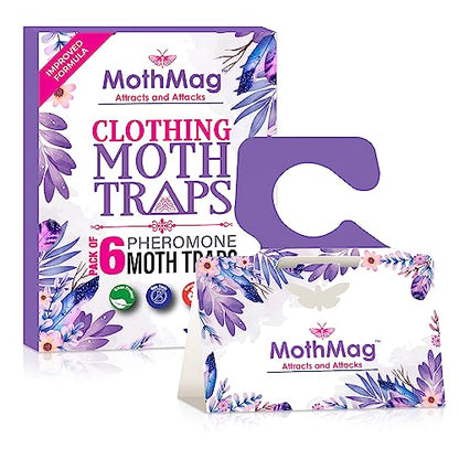 MothMag Clothes Moth Traps (6 Pack) – Pheromone Glue Traps for Wardrobes, Closets, Carpets & Fabrics – Trap for Wool, Cashmere & Silk - color: Purple