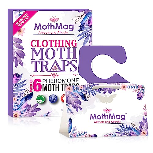 MothMag Clothes Moth Traps (6 Pack) – Pheromone Glue Traps for Wardrobes, Closets, Carpets & Fabrics – Trap for Wool, Cashmere & Silk - color: Purple