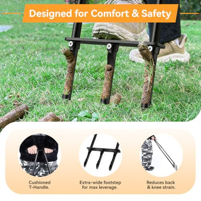Manual Lawn Aerator Tool, Heavy Duty Core Aerator with Side-Eject Hollow Tines, 3-Tine Soil Plugger for Compacted Clay Soil, High-Strength Alloy Steel Yard Grass Aeration Hand Tool