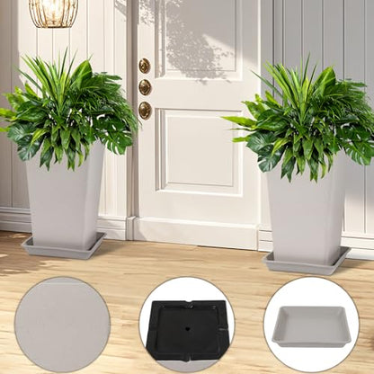 Neoaider Set of 2 Tall Planter, 21 inch Large Plastic Planter, Light Gray - color: Light Gray