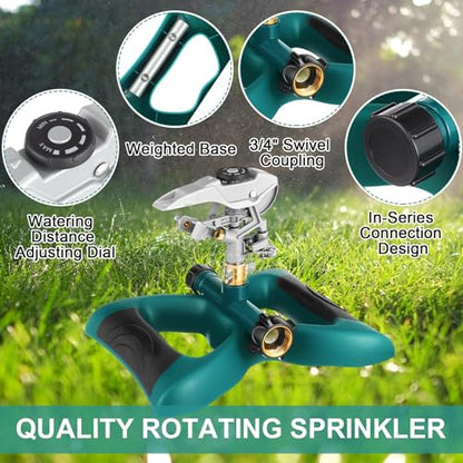 Jingmore Lawn Impact Sprinkler Heavy Duty Rotating Adjustable Pulsating Water Sprinkler Head with Metal Base, Adjustable Spraying Area and Distance for Garden Lawn Yard Irrigation(Blue,1 Packs)