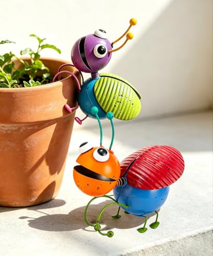 2 Pcs Outdoor Statues Metal Yard Art Flower Pot Hugger - color: 2 Pack Ladybugs
