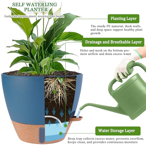 2 Pack 10 inch Plant Pots, Plastic Self Watering Planters - color: Navy Blue, size: 10 inch