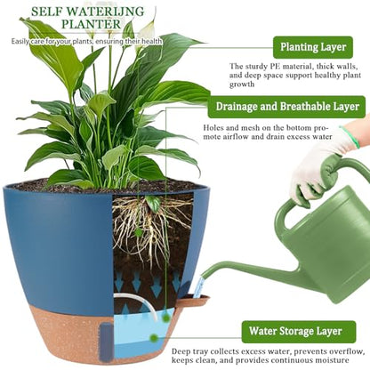 12/10/8 inch Plant Pots, Large Plastic Self Watering Planters - color: Navy Blue, size: 8/10/12 inch