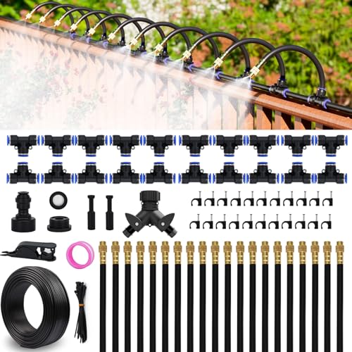 Drip Irrigation System 100 FT with 32 Nozzles, 360° Adjustable Bendable Garden Watering Misting System for Greenhouse, Yard, Lawn, Plant, Garden, 1/4 inch Hose (OD: 6mm) - color: 100 ft PU hose (1/4 in OD, 6mm)