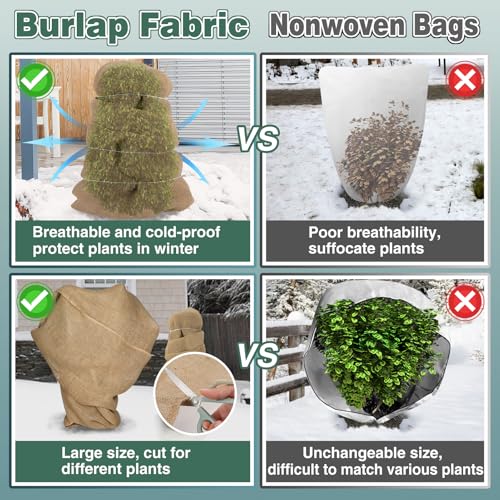 ANPHSIN 50ftx40in Large Natural Burlap Plant Covers Freeze Protection - size: 50ft
