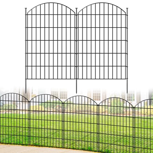 Metal Garden Fence 42 in x 23.3 ft, Tall Outdoor Dog Fence Panel for Yard - size: 42"Hx23.3ft (10Panels)