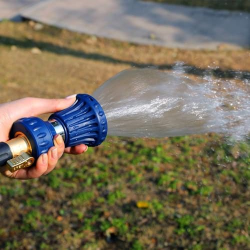 HOSUN Garden Hose Nozzle, Fireman Style Hose Nozzle, Heavy Duty Brass Hose Nozzle, Leak Proof & Best High-Pressure Sprayer for Plants Watering, Car Washing, Pet Washing, etc. (blue) - color: Blue