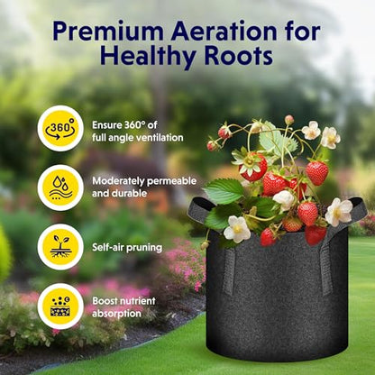 iPower 20-Gallon 10-Pack Grow Bag Thickened Nonwoven Fabric Pots Heavy Duty Aeration Container with Strap Handles for Garden and Planting Vegetable Flowers, Black with Green Stitch Sewing - color: Green, size: 20 Gallon