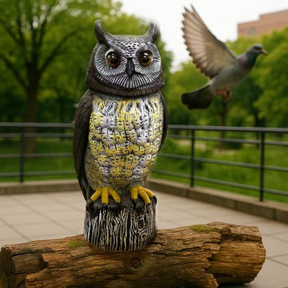 GIFTEXPRESS 1Pcs Solar Power Owl Decoy – 17" Motion Sensor Pest Repellent with Rotating Head, LED Eyes & Sound – Fake Horned Owl for Garden, Yard, Balcony, Farm, Patio, Roof, Lawn- Life Size