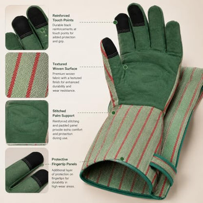 Thornproof Rose&Cactus Gardening Gloves,Gauntlet Garden Glove,Gifts - color: Green Stripe, size: Large