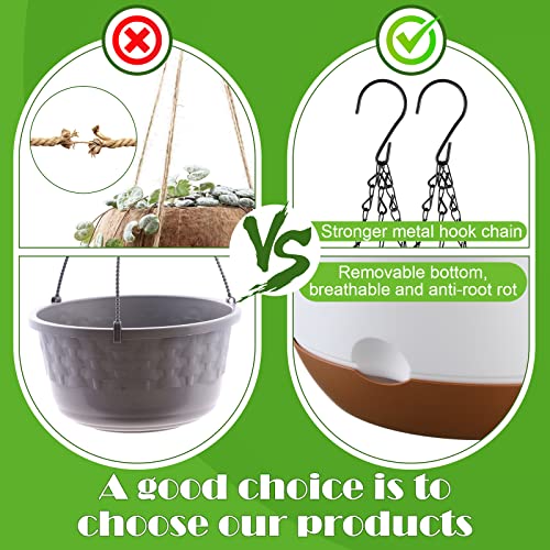 Remerry 6 Pcs 10 Inch Hanging Planter Hanging Plant Pot Plastic Round Hang Baskets for Plants Indoor Flower Pot with Drainage Holes Removable Trays for Garden Home Patio(White)