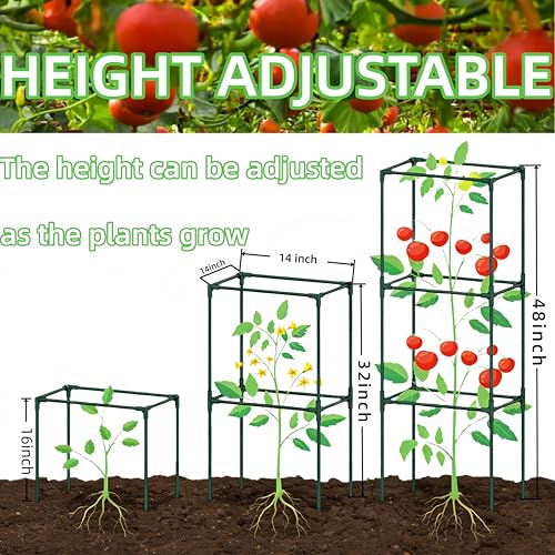 3 Pack Square Tomato Cages for Garden, 48 Inch Tall Heavy Duty Metal Tomato Plant Support Trellis, Adjustable Large Tomato Stakes for Outdoor Pots Climbing Plants, Vegetables, Cucumber - size: 48Inch