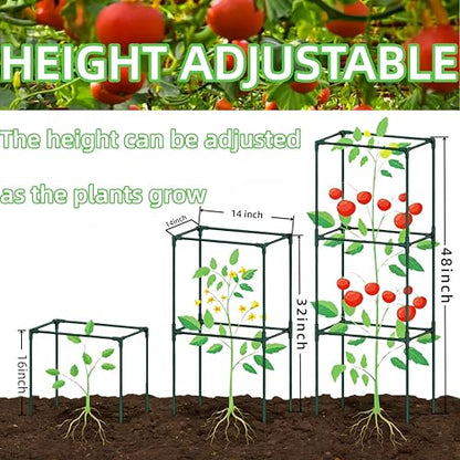 3 Pack Square Tomato Cages for Garden, 48 Inch Tall Heavy Duty Metal Tomato Plant Support Trellis, Adjustable Large Tomato Stakes for Outdoor Pots Climbing Plants, Vegetables, Cucumber - size: 48Inch