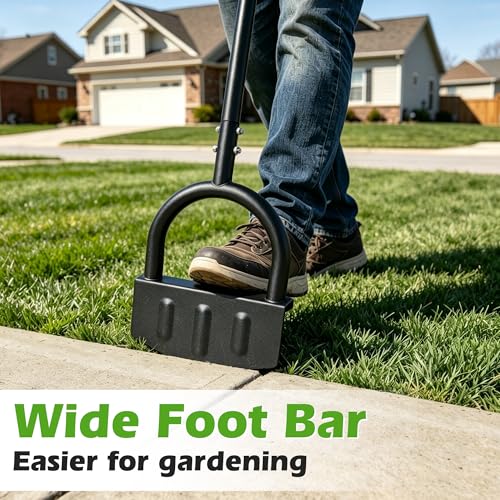 Lawn Edger Tool – Half Moon Edger with Wide Footplate, Manual Hand Metal Yard Garden Flower Bed Weed Landscape Grass Edger for Sidewalk, Garden Border and Cable Burying Long Handle 40"