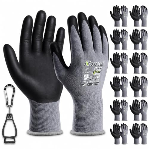 Safety Work Gloves Men, 12 Pairs Micro Foam Nitrile Coated Grip - size: 9/Large