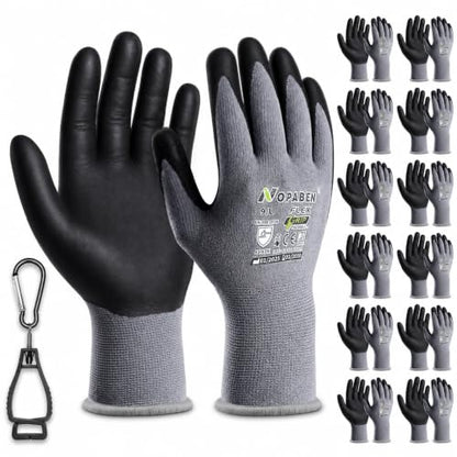 Safety Work Gloves Men, 12 Pairs Micro Foam Nitrile Coated Grip - size: 9/Large