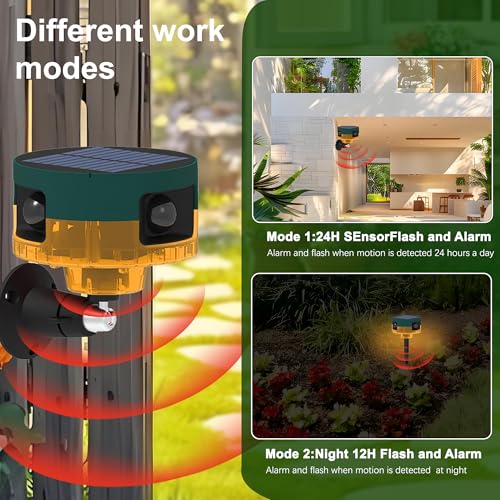 Solar Outdoor Motion Sensor Alarm: Dog Barking&Gunshot Sound, 129db Loud Siren,Support Recording, 13 Kinds of Sound Strobe Light。4PCS - color: Red 4 Pack