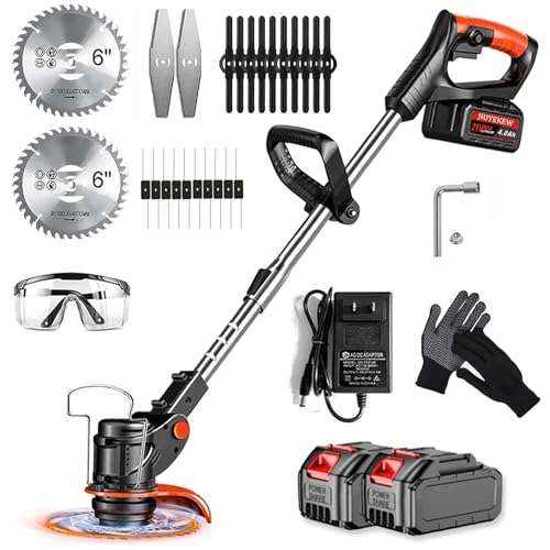 Weed Wacker Cordless, Electric Weed Eater & Lawn Edger - 21V Battery Powered Grass Trimmer 3-in-1 Stringless Grass Trimmer/Edger/Brush Cutter with 2×4.0Ah Batteries (Orange B)
