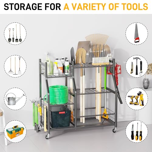 Ultrawall Garden Tool Organizer Stand, Garage Tool Storage Rack with Wheels - size: Large