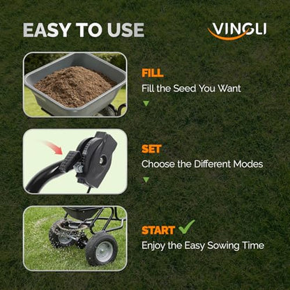 VINGLI 110lbs Fertilizer Spreader Tow-Behind with 10 Adjustable Drop Rate, with 11.4" Tire for Multi-Terrain, Broadcast Spreader for Lawn Care & Seed Spreading