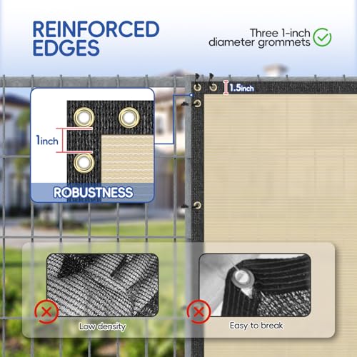 Bynbbur 8' x 20' Beige Privacy Fence Screen Net Fencing 90% Privacy Blockage Windscreen Mesh Shade Cover with Copper Grommet for Patio Backyard Garden Swimming Pool, Zip Ties Included