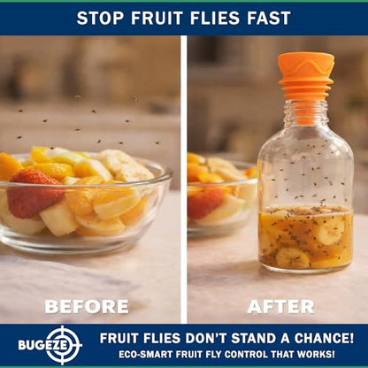 BUGEZE USA Fruit Fly Trap Indoor Gnat Trap Reusable Bottle Top Catcher for Kitchen, Plants, Drain, Flies and Gnats Control, Orange Funnel Trap for Fruit Insects Bait Compatible for Home Use [2 Pack]
