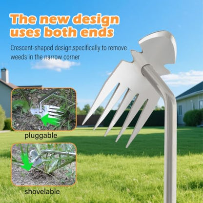 Weed Removal Tool, New Garden Weeding Tools Manganese Steel Hand Weeder Tool with Handle, 5 Teethes Dual Purpose Manual Weeders Tool Weed Tool for Garden (Rubber Handle) - style: Rubber Handle