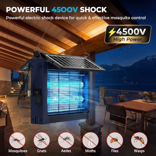 Solar Bug Zapper Outdoor and Indoor, Solar Dual‑Panel Panel with Auto Mode, USB Rechargeable Cordless Fly Traps, 4500V Electric Mosquito Killer for Patio, Backyard, Garden, Camping - color: Blue