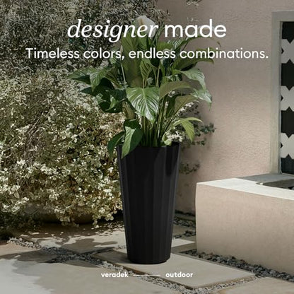 Veradek Column Series Tall Planter - Tapered Outdoor Planter with Shelf - color: Black, style: Wide Groove