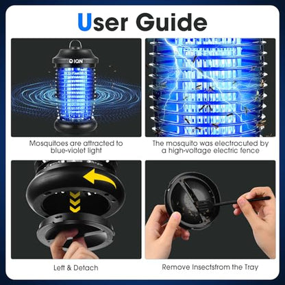 Bug Zapper Outdoor, Plug in Electric Mosquito Fly Zapper w/ 15W Light & 4200V Grid & on/Off Switch, Mosquito Traps & Killer for Indoor, Kitchen（2 Packs） - color: Deep Black
